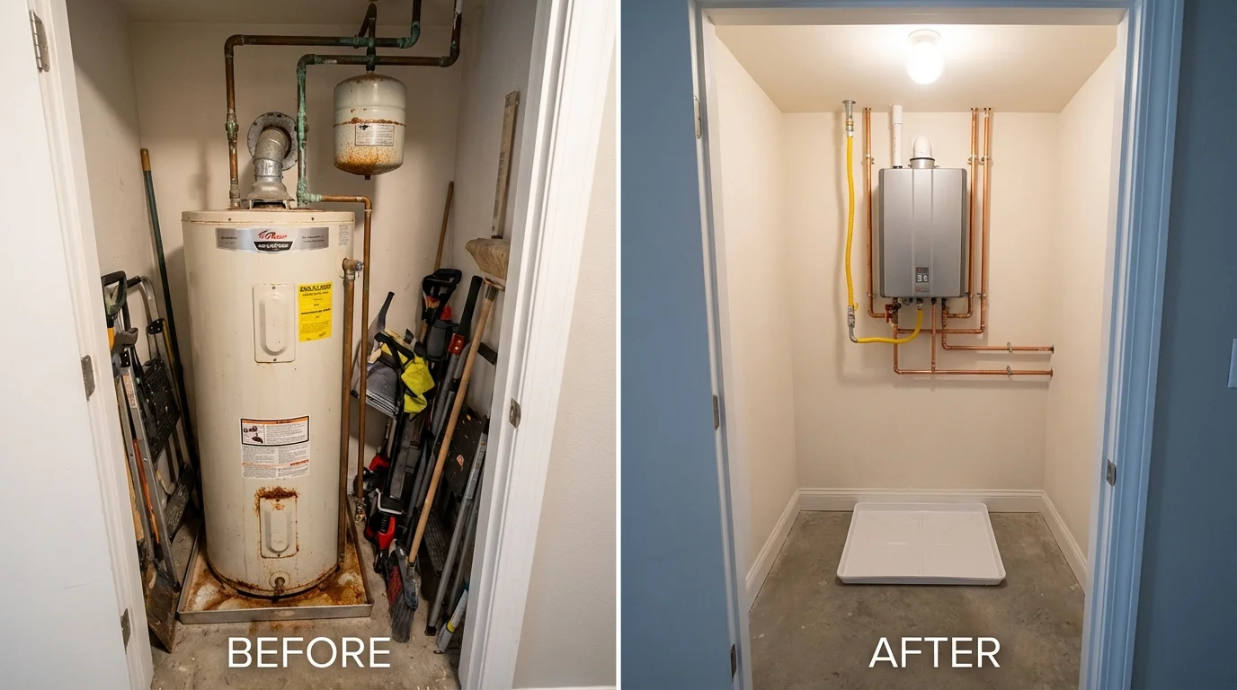 Tank water heater versus wall-mounted tankless unit comparison for Kerman, CA homeowners