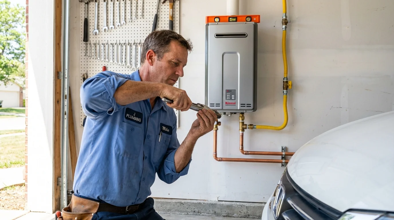 Tankless water heater installation by a Johns Plumbing LLC plumber in Kerman